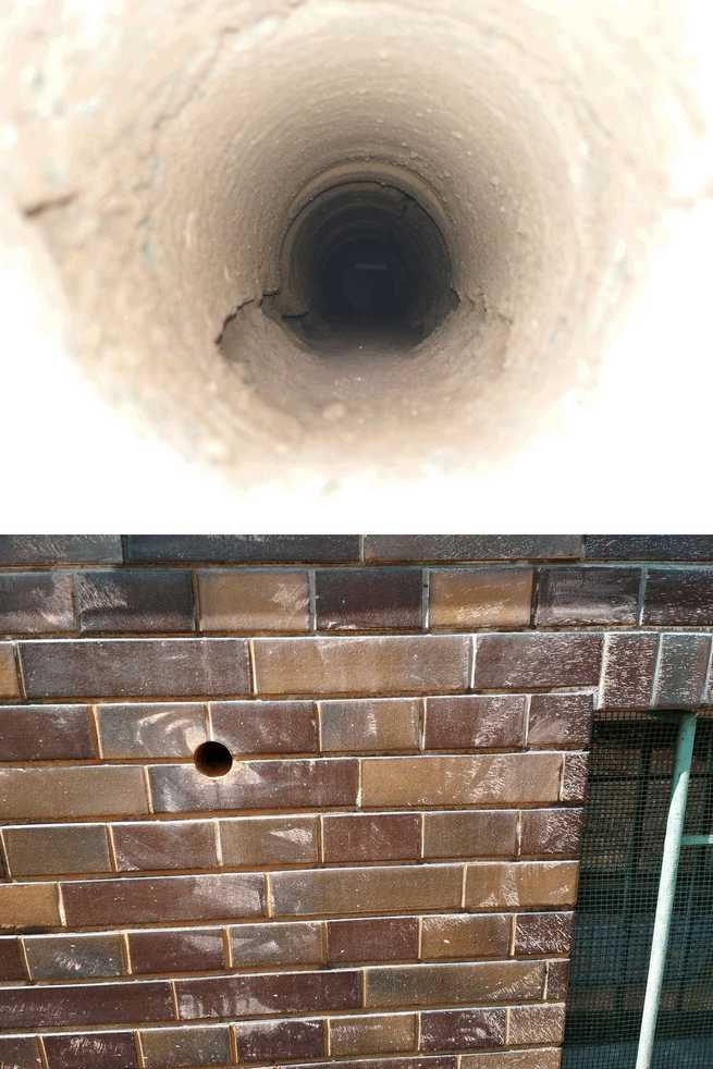 Vyvrtaný jádrový prostup zdí tlouštky 700mm a opláchnutý obklad soklu domu